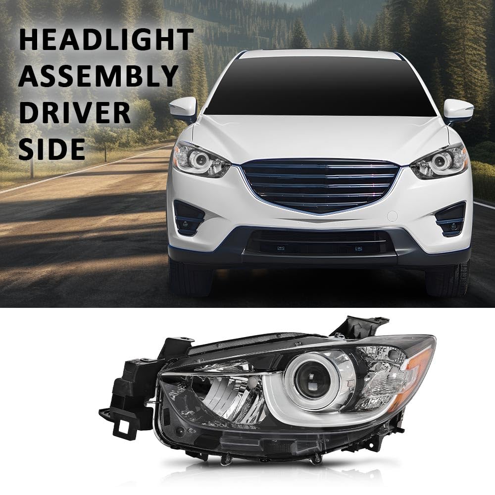 G-PLUS Projector Headlight Assembly,Fit Mazda CX-5 4-Door Sport Utility 2013-2016,Not Fit Factory HID/Xenon,Headlamps,faros delanteros Clear Lens Chrome Houisng Amber Reflector Left Driver