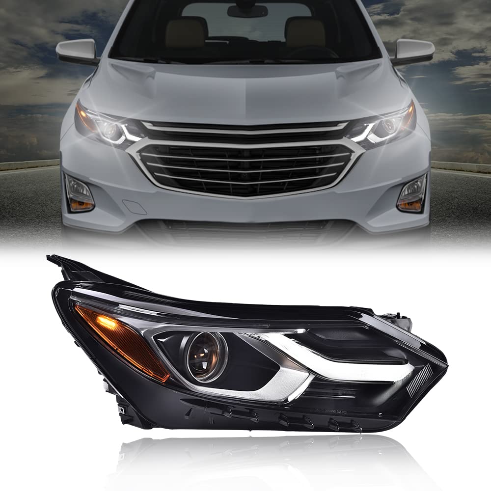 G-PLUS LED Headlight Assembly Compatible with Chevy Equinox 2018 2019 2020 w/Factory HID/Xenon,Passenger Right Headlamp Clear Lens Black Housing Amber Reflector Bumper Headlamps,faros delanteros
