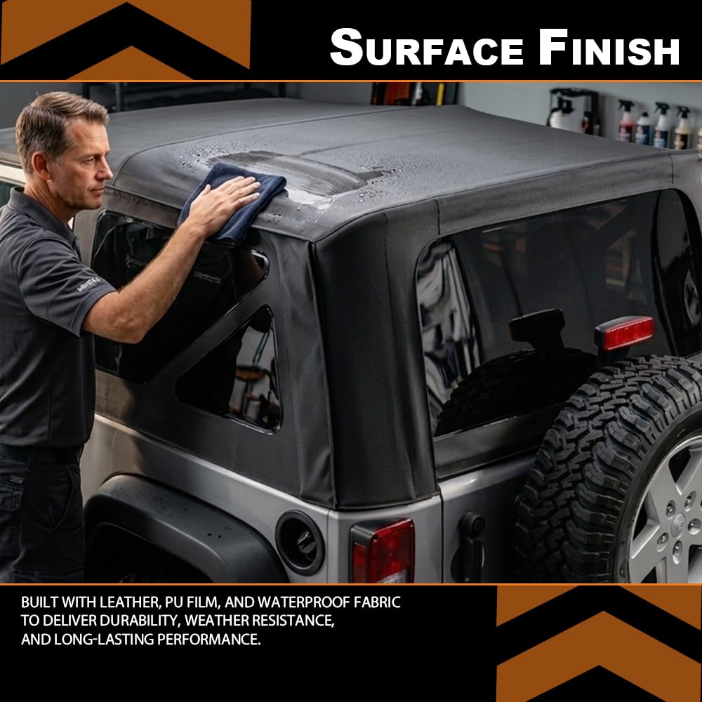 G-PLUS Soft Top w/o Tinted Window Compatible with Jeep Wrangler JK Unlimited 4 Door 2007-2009 9080235, 9085235 4PCS Black
