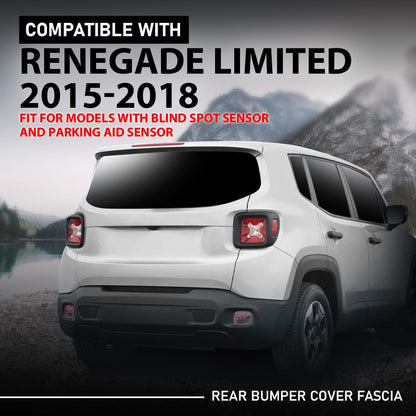 G-PLUS Rear Bumper Cover Fascia Compatible with Jeep Renegade Limited 2015-2018, Fit Models with Blind Spot Sensor and Parking Aid Sensor, 6AE88LXHAA, CH1100A42
