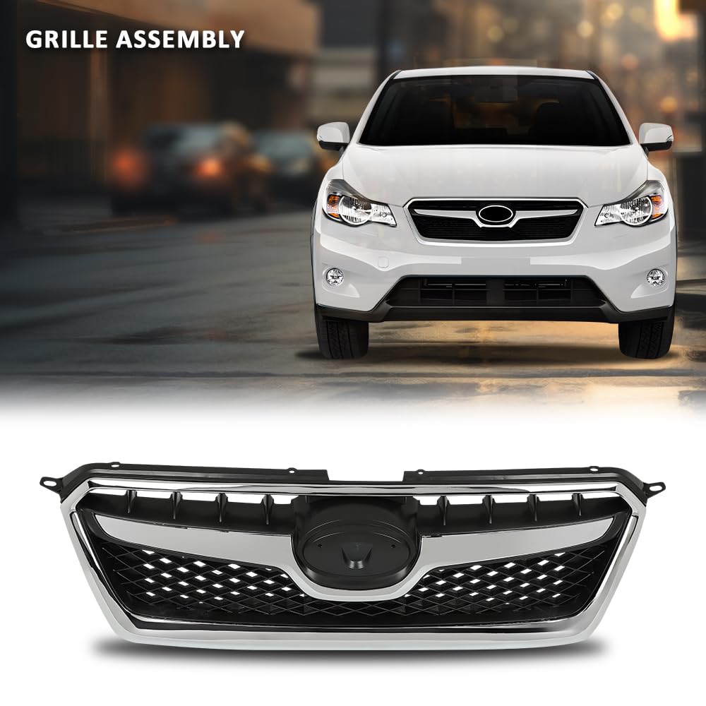 G-PLUS Front Black Chrome Bumper Grille Assembly Compatible with Subaru XV Crosstrek 2013-2015 91122FJ020