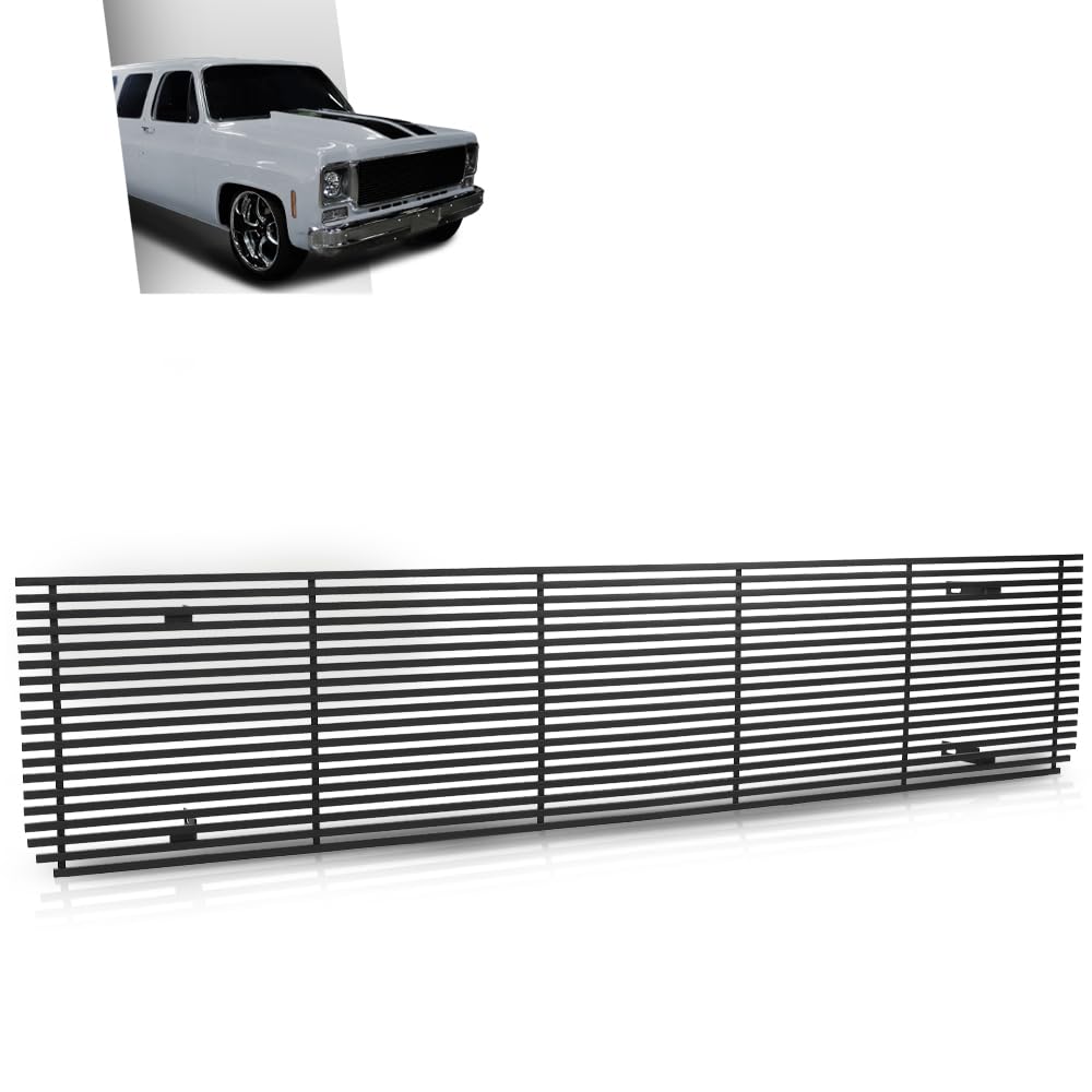 G-PLUS Front Bumper Billet Grille Stainless Compatible with Chevy Blazer Suburban C/K Pickup 1973-1980, Fit GMC C/K Pickup Suburban 1973-1980 Black Grill