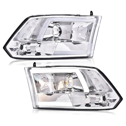 G-PLUS LED DRL Headlights - Fit Dodge Ram 1500-3500 (2009-2012), Quad, Clear Lens, Chrome Housing, Clear Reflector Bumper Headlamps,faros delanteros Assembly