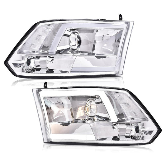G-PLUS LED DRL Headlights - Fit Dodge Ram 1500-3500 (2009-2012), Quad, Clear Lens, Chrome Housing, Clear Reflector Bumper Headlamps,faros delanteros Assembly