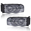G-PLUS Headlights Assembly, Compatible with 2002 2003 2004 2005 Dodge Ram 1500 2500 3500 bumper Headlamp, Smoky lens Chrome Housing Clear Reflector