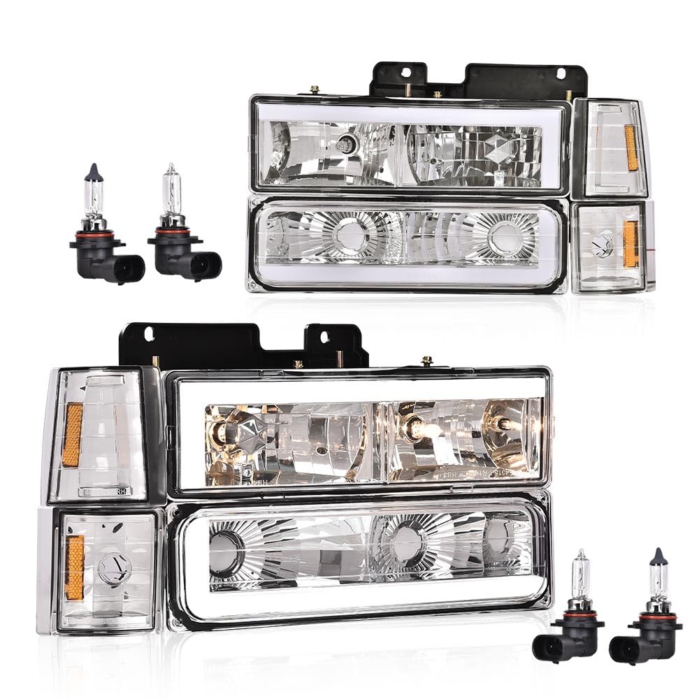 G-PLUS LED Halogen Headlights Assembly Fit GMC C1500 K1500 Yukon 94-99/Fit GMC C2500 C3500 K2500 K3500 Suburban 94-00 Driver & Passenger Side Bumper Lamp Headlamps,faros delanteros