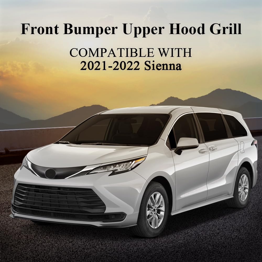 G-PLUS Front Bumper Upper Hood Grill Compatible with Toyota Sienna 2021-2022 Gloss Black/Silver
