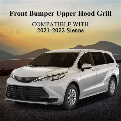G-PLUS Front Bumper Upper Hood Grill Compatible with Toyota Sienna 2021-2022 Gloss Black/Silver