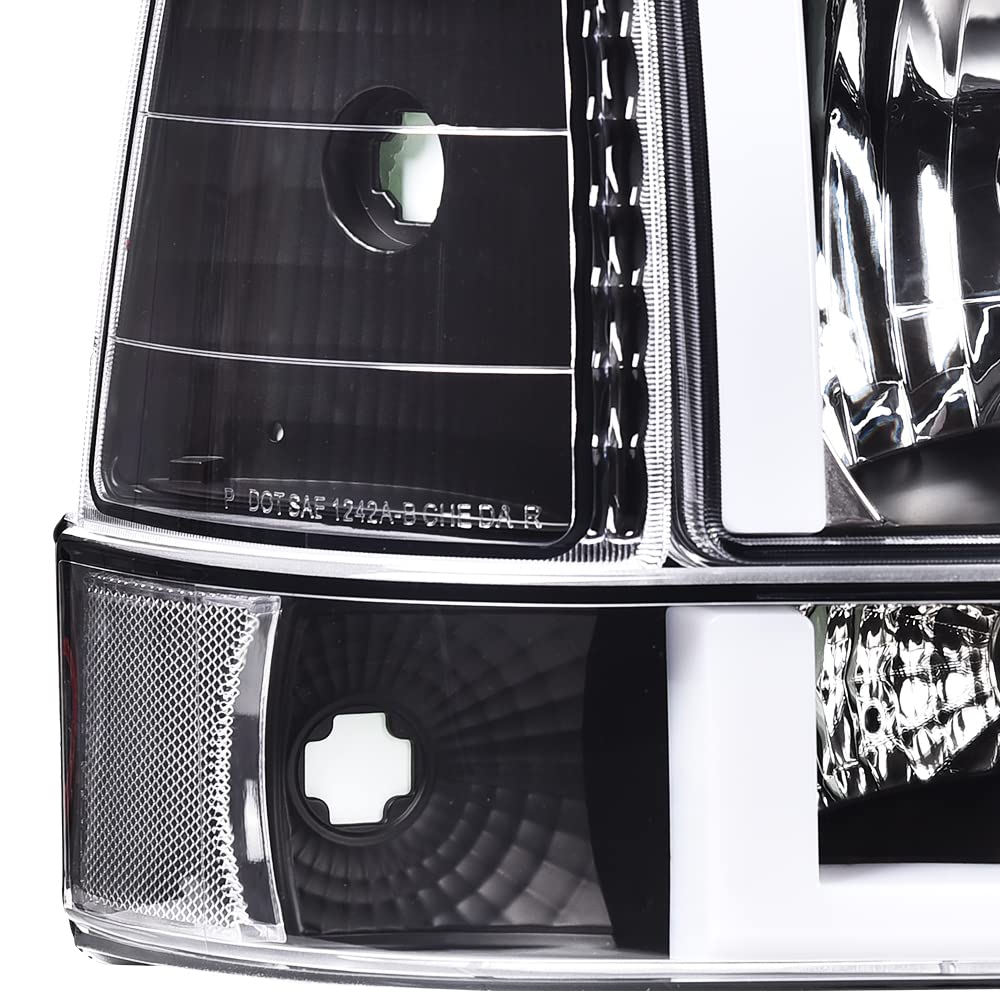 G-PLUS LED DRL Headlights, Compatible with 1992-1996 Ford Bronco F150 F250 F350,Fits Models with Halogen Headlights Only,Bumper Headlamp, Smoky lens Black Housing Amber Reflector
