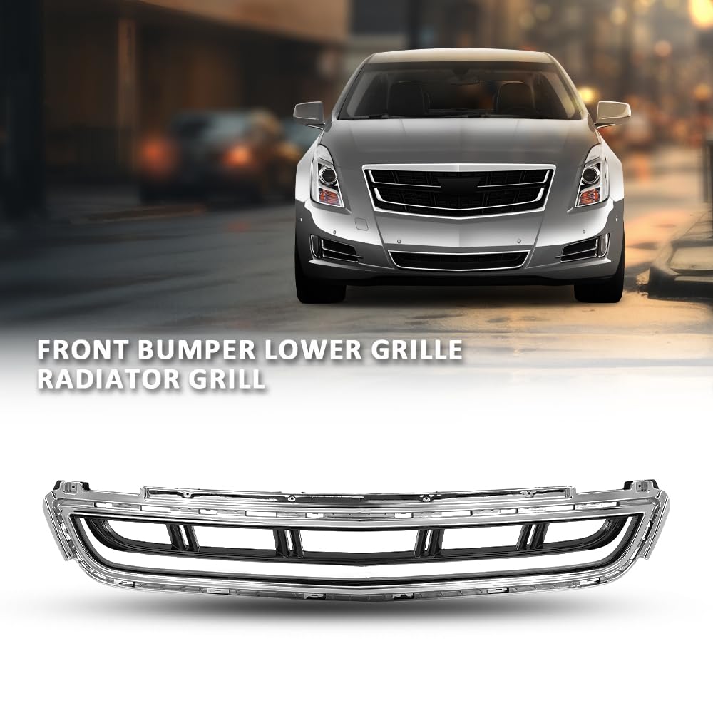 G-PLUS Front Bumper Lower Grille Radiator Grill Compatible with Cadillac XTS 2013-2017 GM1036158, 12457782, 20901627 Chrome Black