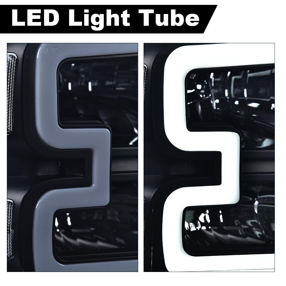 G-PLUS LED Headlights Compatible with Ford F250 F350 F450 F550 Super Duty 2005-2007 DRL BAR Headlamps Smoky Lens Black Housing Clear Reflector,faros delanteros