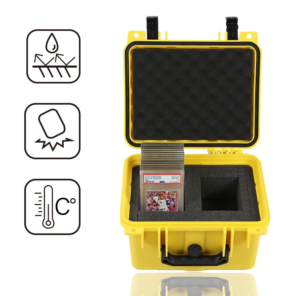 G-PLUS Yellow Graded Card Storage Box Fit BGS PSA SGC FGS Graded Sports Trading Cards, Deep Travel Size Waterproof Case Slab Holder & Protector Holds 45 PSA Graded Cards or 100 Ungraded Cards