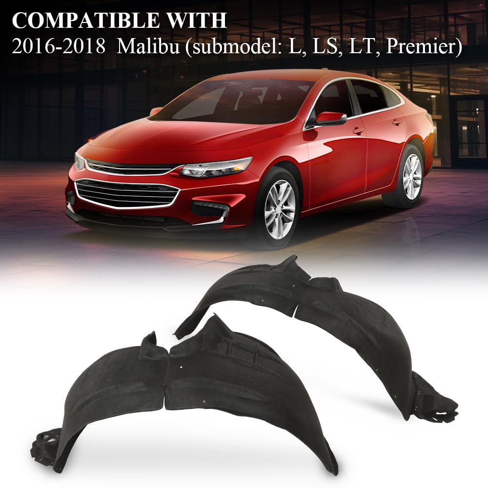 G-PLUS Front Fender Liner Driver and Passenger Side Compatible with Chevy Malibu (submodel: L, LS, LT, Premier) 2016-2018 84062808 84062807 GM1249279 GM1248279