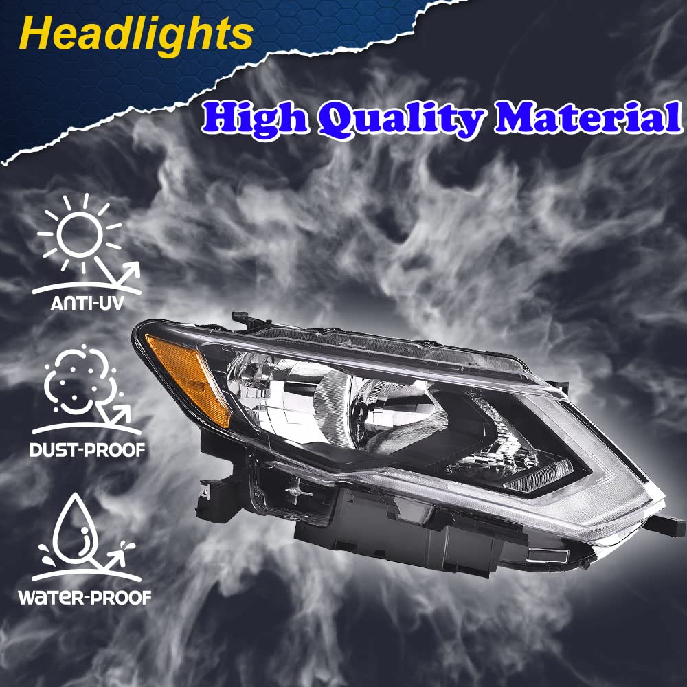 G-PLUS Headlights Assembly, Compatible with 2017 2018 2019 Nissan Rogue Right Bumper Headlamp, Clear Lens Chrome Housing Amber Reflector Bumper Headlamps