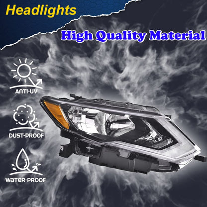 G-PLUS Headlights Assembly, Compatible with 2017 2018 2019 Nissan Rogue Right Bumper Headlamp, Clear Lens Chrome Housing Amber Reflector Bumper Headlamps