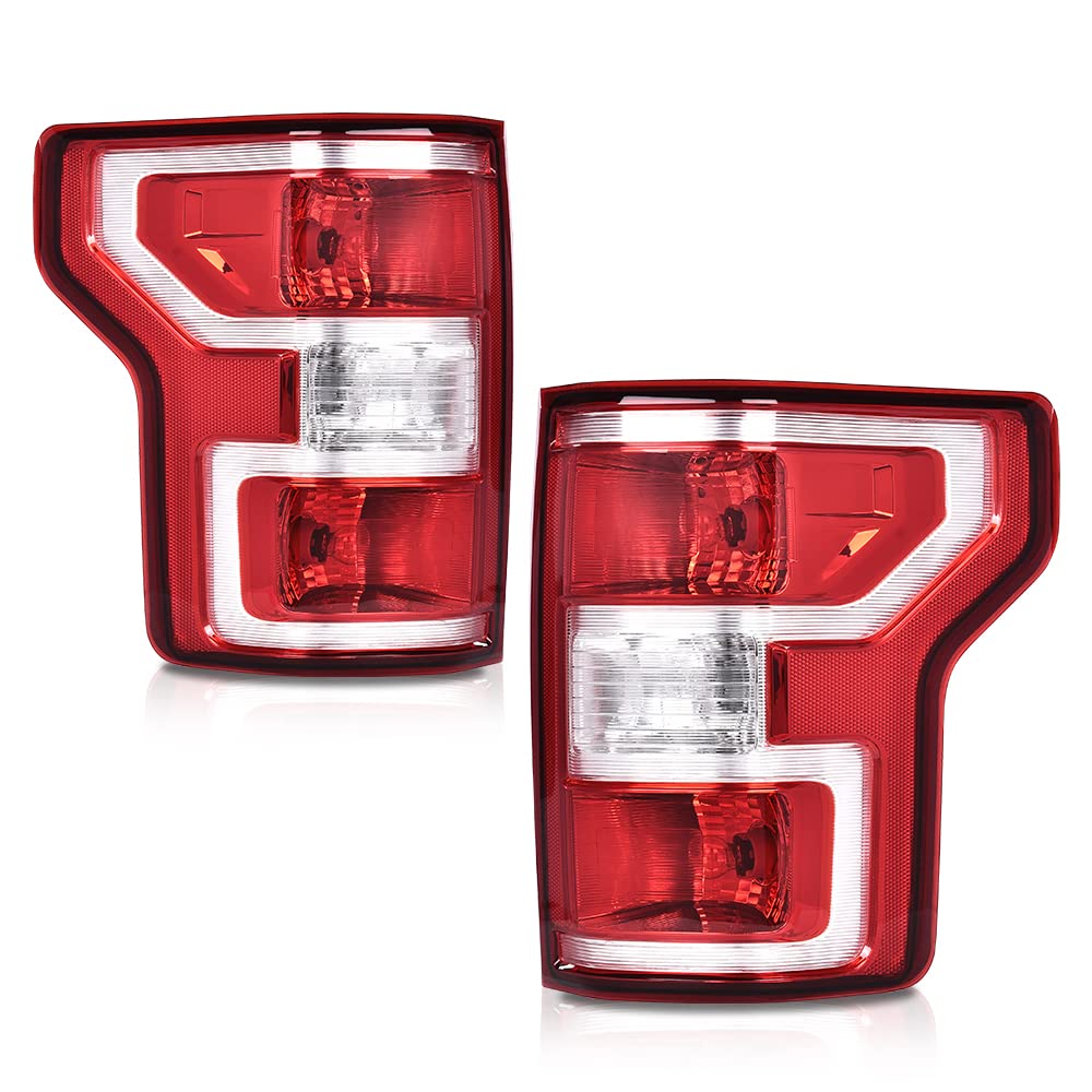 G-PLUS Rear Tail Lights Rear Brake Lamps Assembly W/Bulbs & Wiring Harness Compatible with Ford F150 2018 2019 2020 Luces Traseras Red