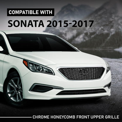 G-PLUS Front Bumper Upper Grille Grill Compatible with Hyundai Sonata 2015 2016 2017 w/o Radar Hole Chrome & Black