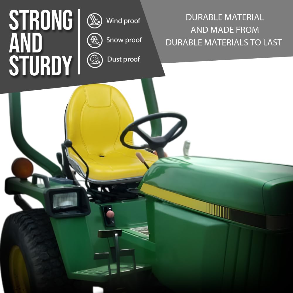 G-PLUS High Back Tractor Seat Compatible with John Deere Compact Utility Tractors: 655, 755, 756, 855 for 2305, 2320, 2520, 2720, Might Have to Replace Existing Kill Switch Yellow