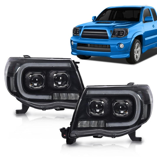 G-PLUS LED Tube Projector Headlights Headlamps W/o Bulbs Compatible with Toyota Tacoma 2005-2011 Clear Lens Black Housing Clear Reflector Driver & Passenger Side,faros delanteros