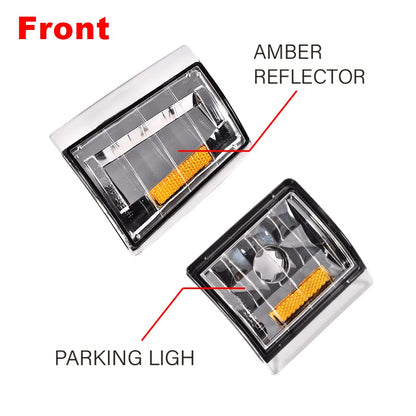 G-PLUS Corner Light Fit 1994-2000 Chevy CK/C10 1500 2500 3500 2WD,(ONLY For Composite Headlights) Signal Side Marker Lamps Clear Lens Chrome Housing Amber Reflector Bumper Headlamps,faros Assembly