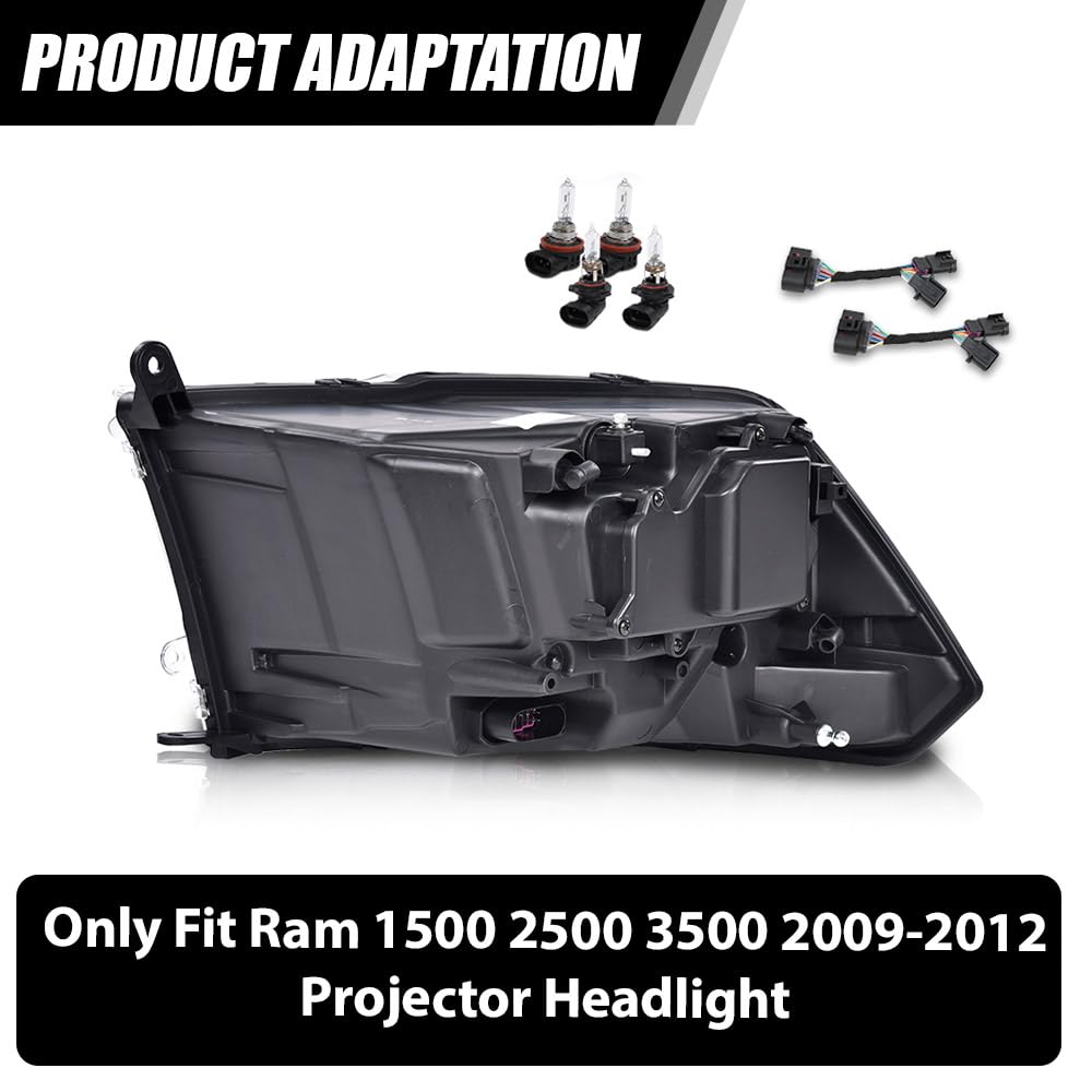 G-PLUS LED Projector Headlights Assembly Fit 2009-2012 Dodge Ram 1500 2500 3500,Front Headlamps Left& Right,Headlight Clear Lens Black Housing Amber Reflector,faros delanteros