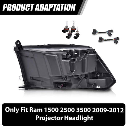 G-PLUS LED Projector Headlights Assembly Fit 2009-2012 Dodge Ram 1500 2500 3500,Front Headlamps Left& Right,Headlight Clear Lens Black Housing Amber Reflector,faros delanteros