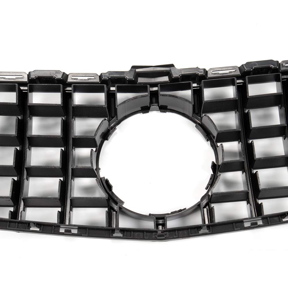 Front Bumper Upper Grille Compatible with C Class C200 C250 C300 C350 W205 2015 2016 2017 2018 AMG GT R Style Chrome Black Hood Grill (Without Camera Hole)
