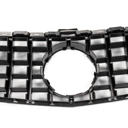 Front Bumper Upper Grille Compatible with C Class C200 C250 C300 C350 W205 2015 2016 2017 2018 AMG GT R Style Chrome Black Hood Grill (Without Camera Hole)