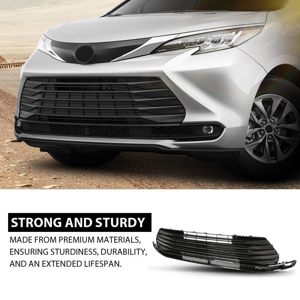 G-PLUS Front Lower Bumper Grille Grill, Compatible with Toyota Sienna LE 2021-2023, W/o Parking Sensor Hole, 5310208040, TO1036239