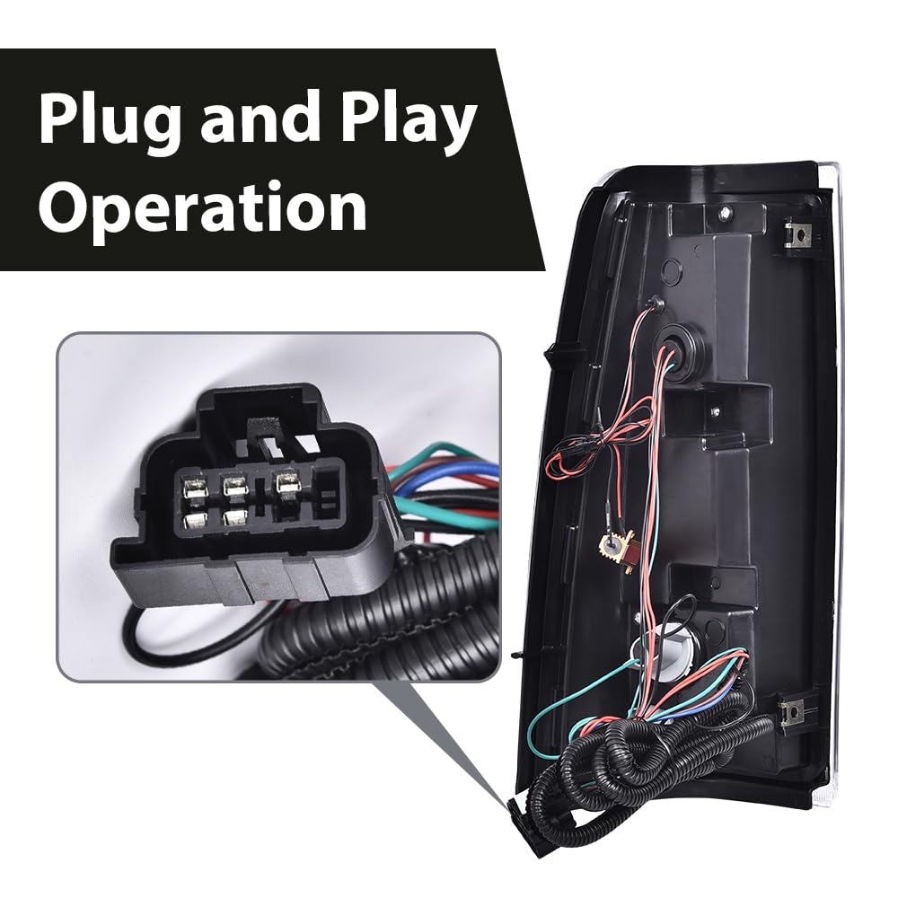 G-PLUS Tail Lights w/Wiring Harness Pair, Compatible with Chevy Silverado 2003-2006 Driver Left Side & Passenger Right Side Tail Lamps, Clear Lens Black Housing with Red light bar GM2800174 GM2801174