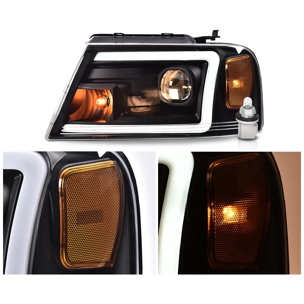 G-PLUS LED Headlights,Fit Ford F150 2004-2008/Lincoln Mark LT 2006-2008(NOT Fit 04 F150 Heritage & Flareside Beds) Clear Lens Black Housing Amber ReflectorBumper Headlamps,faros delanteros
