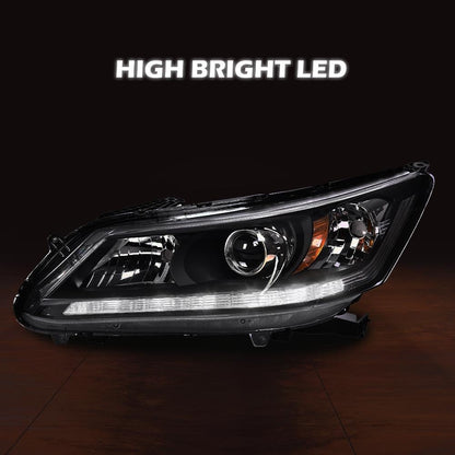 G-PLUS One Left Driver Side Headlight Compatible with Honda Accord 2013 2014 2015 Headlamp Halogen Clear Lens Black Housing Amber ReflectorBumper Headlamps,faros delanteros