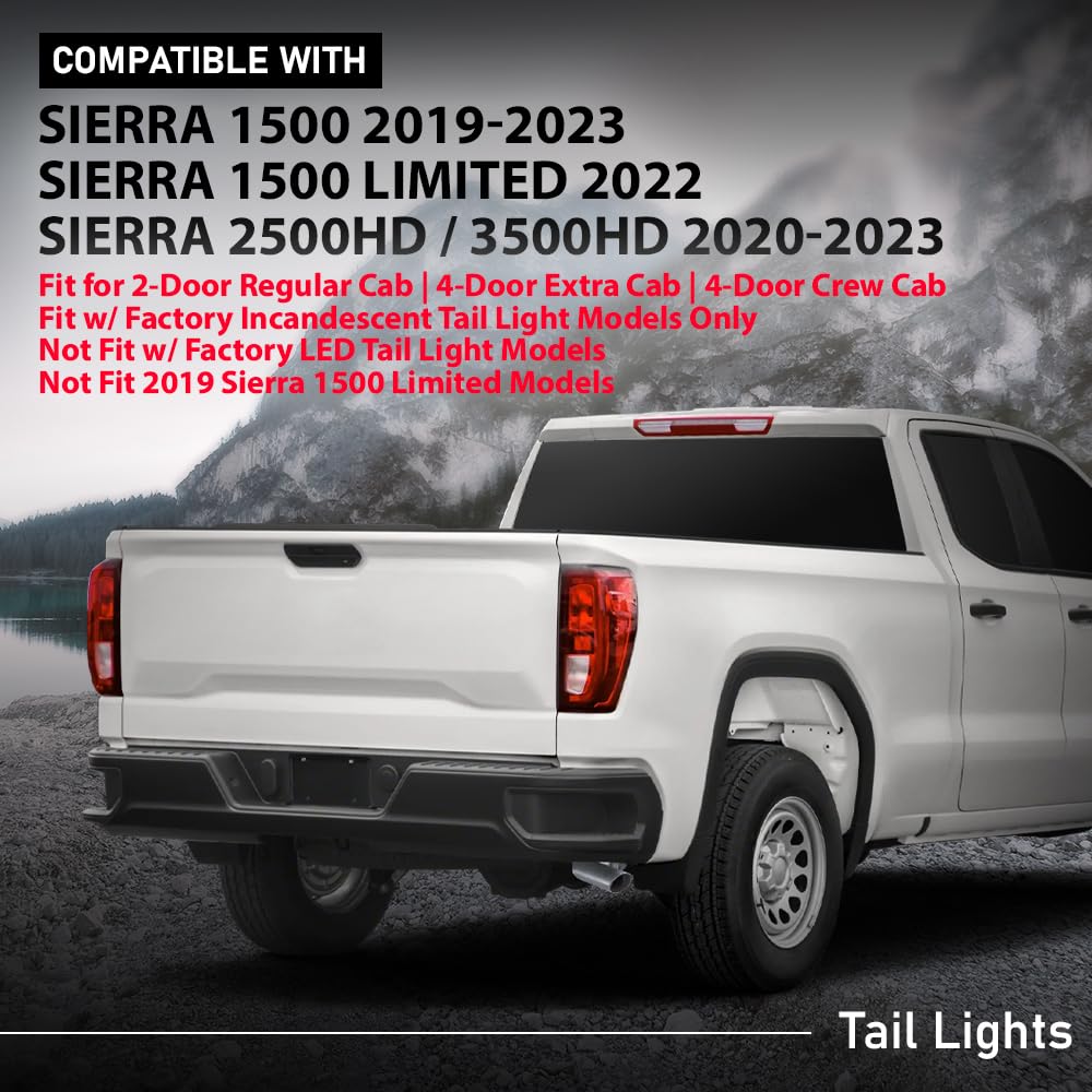 G-PLUS Tail Lights Assembly Rear Brake Lamp Compatible with 2019-2023 GMC Sierra 1500,Fit 2020-2023 GMC Sierra 2500HD 3500HD,for w/Factory Incandescent Model 84565920, 84760016 Red