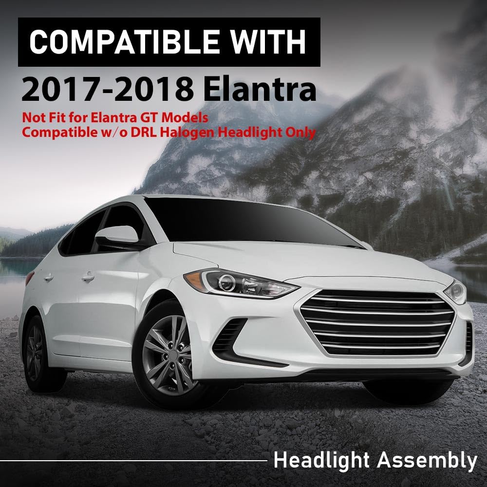 G-PLUS Headlights Compatible with Hyundai Elantra Sedan 2017 2018 Bumper Headlamps Clear Lens Black Housing Amber Reflector Left and Right,faros delanteros
