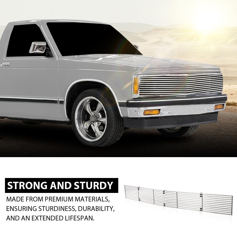 G-PLUS Upper Chrome Billet Grille Grill Insert Compatible with Chevy Blazer 1991-1994 / Chevy S10 1991-1993 Phantom Grille C85232A Silver