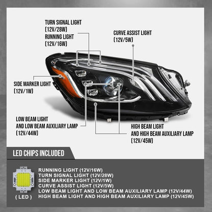 G-PLUS LED Headlight Right Passenger Compatible with Benz S560 S450 S63 2018 2019 2020 A2229062205, A222 906 2205 Black