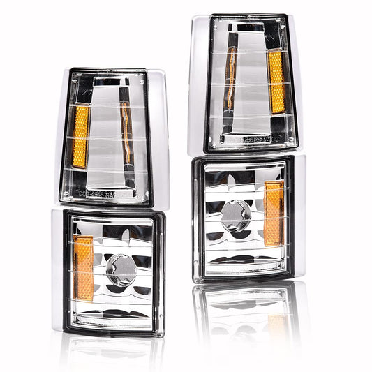 G-PLUS Corner Light Fit 1994-2000 Chevy CK/C10 1500 2500 3500 2WD,(ONLY For Composite Headlights) Signal Side Marker Lamps Clear Lens Chrome Housing Amber Reflector Bumper Headlamps,faros Assembly