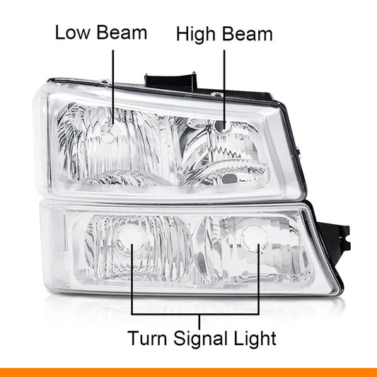 G-PLUS Front Headlights Assembly Lamp Set + Bumper Fog Lights Fit Chevy 2003-2006 Avalanche/ 2003-2007 Silverado 1500HD/ 2003-2006 Silverado 2500HD 15190982Bumper Headlamps,faros delanteros