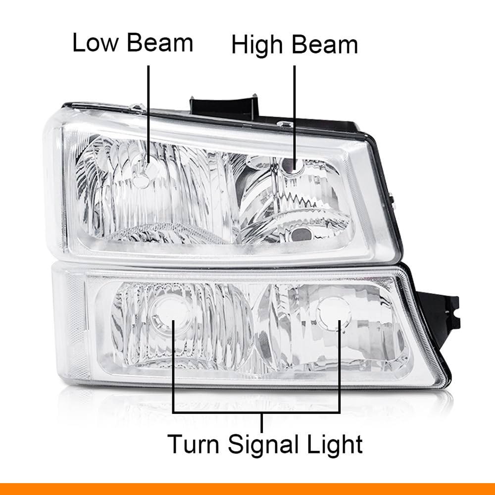 G-PLUS Headlights Assembly + Tail Lights Fit Chevy Silverado 1500 1500 HD 2500 2500 HD 2003-2006, Clear Lens Chrome Housing Clear Reflector Headlamps Assembly Dark Red Taillights