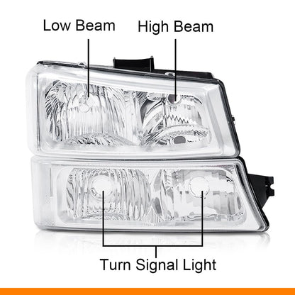 G-PLUS Headlights Assembly & Tail Lights Fit Chevy Silverado 1500 1500 HD 2500 2500 HD 2003-2006, Clear Lens Chrome Housing Clear Reflector Headlamps Assembly Red Taillights