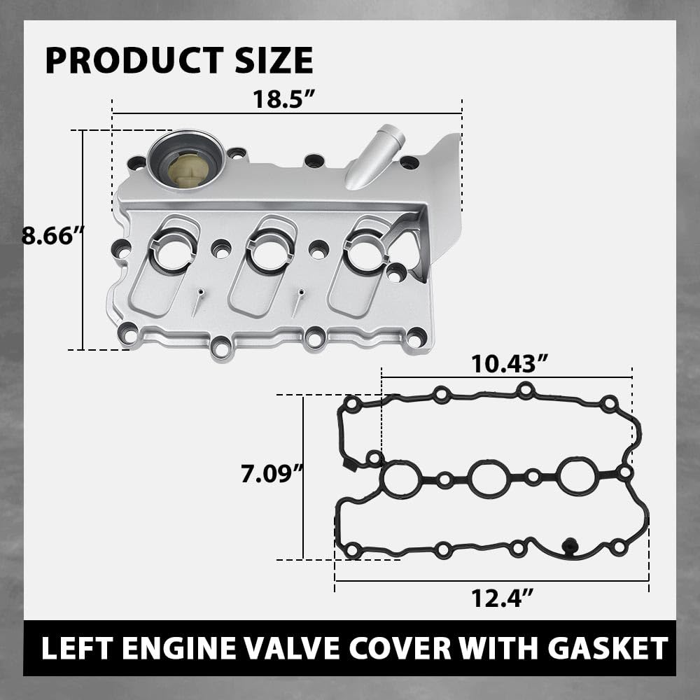 G-PLUS Left Engine Valve Cover w/Gasket Compatible with Audi A4 2005-2008/ Fit Audi A6 2005-2011 06E103471G, V104953, 0360037 Silver