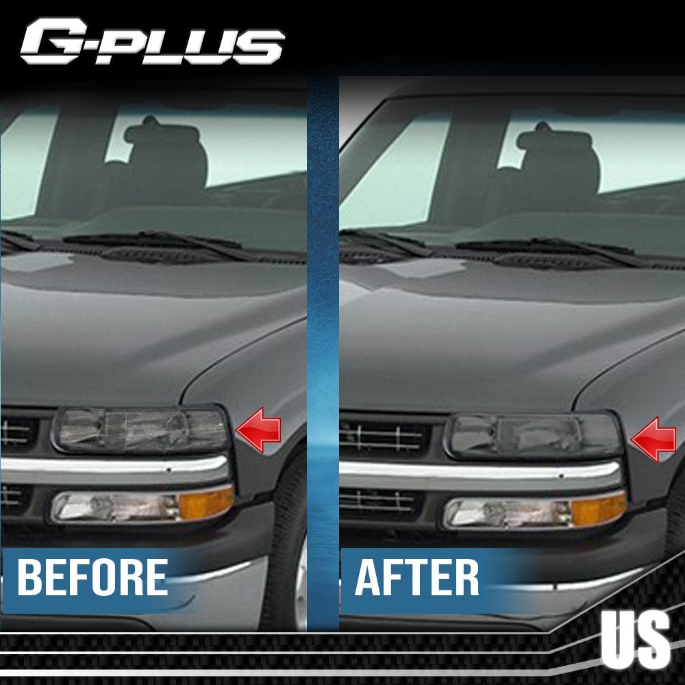 G-PLUS Front Headlight Lenses Cover Compatible with 1999-2002 Chevy Silverado 1500 2500 3500,Left & Right Side Replacement A Pair (Smoky Lens)