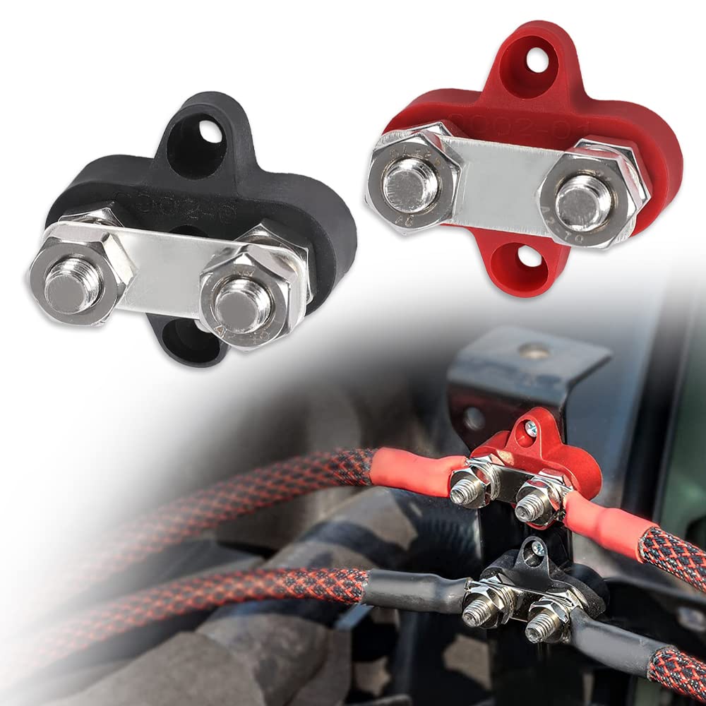 G-PLUS Red Black Junction Block Power Post Insulated Terminal Stud Battery 5/16" Ring 2Pcs Battery Post
