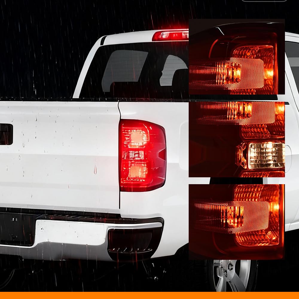 G-PLUS Tail Lights Assembly W/o Bulbs Red Lens Compatible with Chevy Silverado 2014-2019/Fit GMC Sierra 2015-2019 Right Passenger Side Tail Lamps Brake Lamp Luces Traseras Rear Brake Lamps Assembly