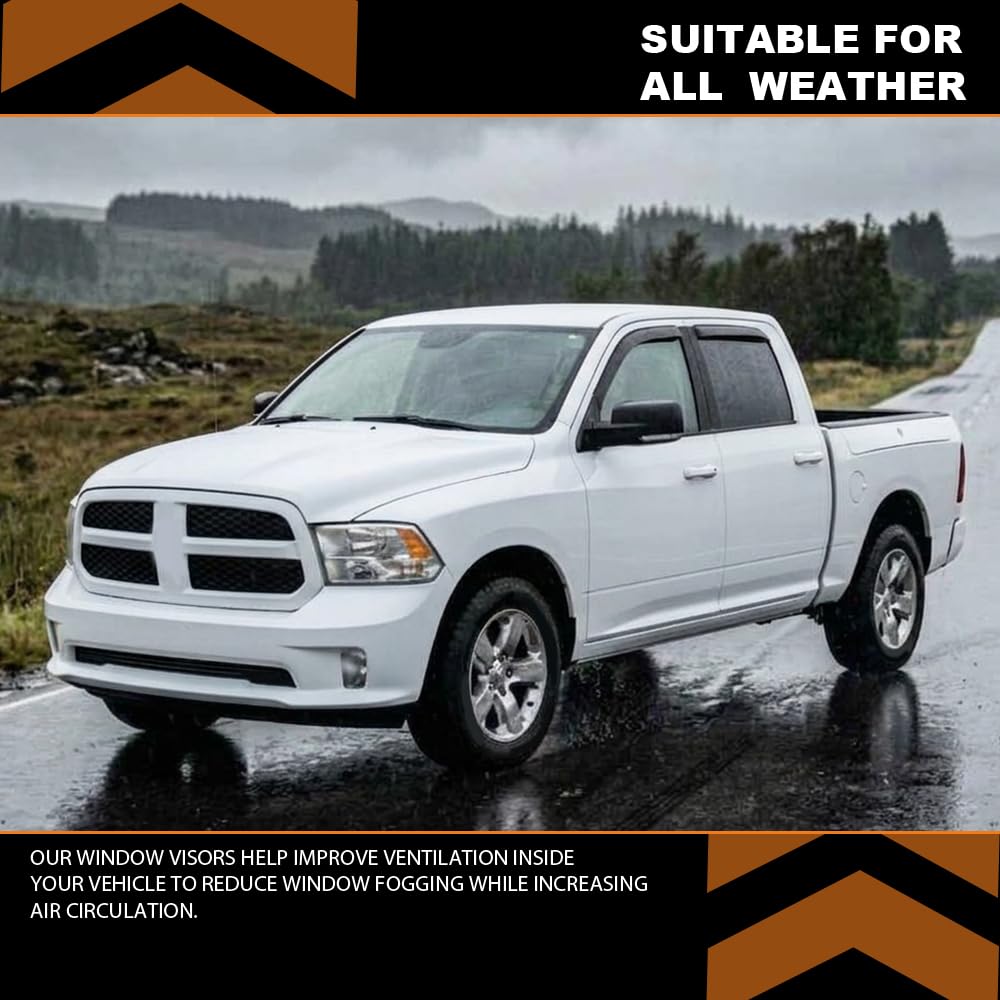G-PLUS Out-Channel Rain Guards Shields Vent Deflector Shade Wind Compatible with Dodge Ram 2500 3500 Crew/Mega Cab Only 2010-2025 4PCS Smoky