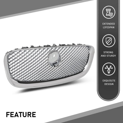G-PLUS Upper Front Center Grill Grille Compatible with Jaguar XF XFR 2012-2015 Silver