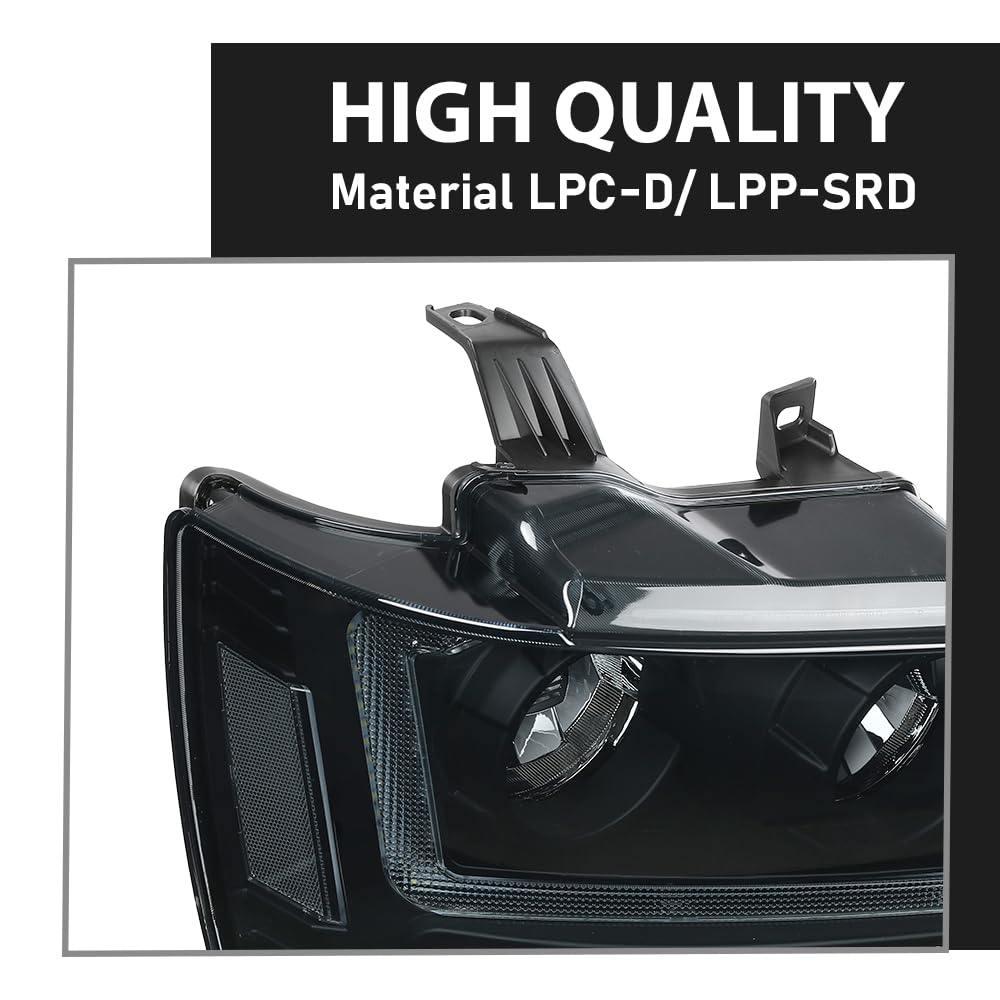 G-PLUS Headlights Assembly Projector Factory Headlamps Compatible with Chevy Tahoe Suburban 2007-2014 Smoky Lens Black Housing Clear Reflector Left & Right Bumper Head Light,faros delanteros
