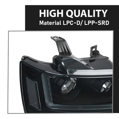 G-PLUS Headlights Assembly Projector Factory Headlamps Compatible with Chevy Tahoe Suburban 2007-2014 Smoky Lens Black Housing Clear Reflector Left & Right Bumper Head Light,faros delanteros