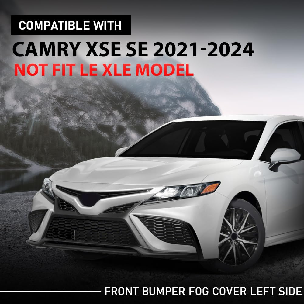 G-PLUS Front Left Bumper Fog Light Cover, Compatible with Toyota Camry XSE SE 2021-2024, NOT Fit LE XLE Model, Driver Side, 8148206190, TO1038242