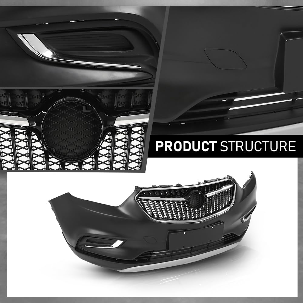 G-PLUS Front Bumper Cover Grille Compatible with Buick Encore 2017 2018 2019 2020 2021, Primed Black